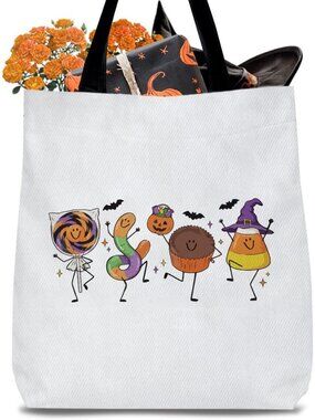 Women White Orange Halloween Breast Cancer Awareness Ribbon Gift Canvas Tote Bag